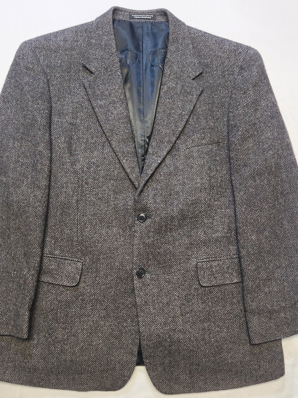 VTG Tweed Jacket 44R Large Gray Barleycorn 100% Wool Lambswool Marled Blazer
